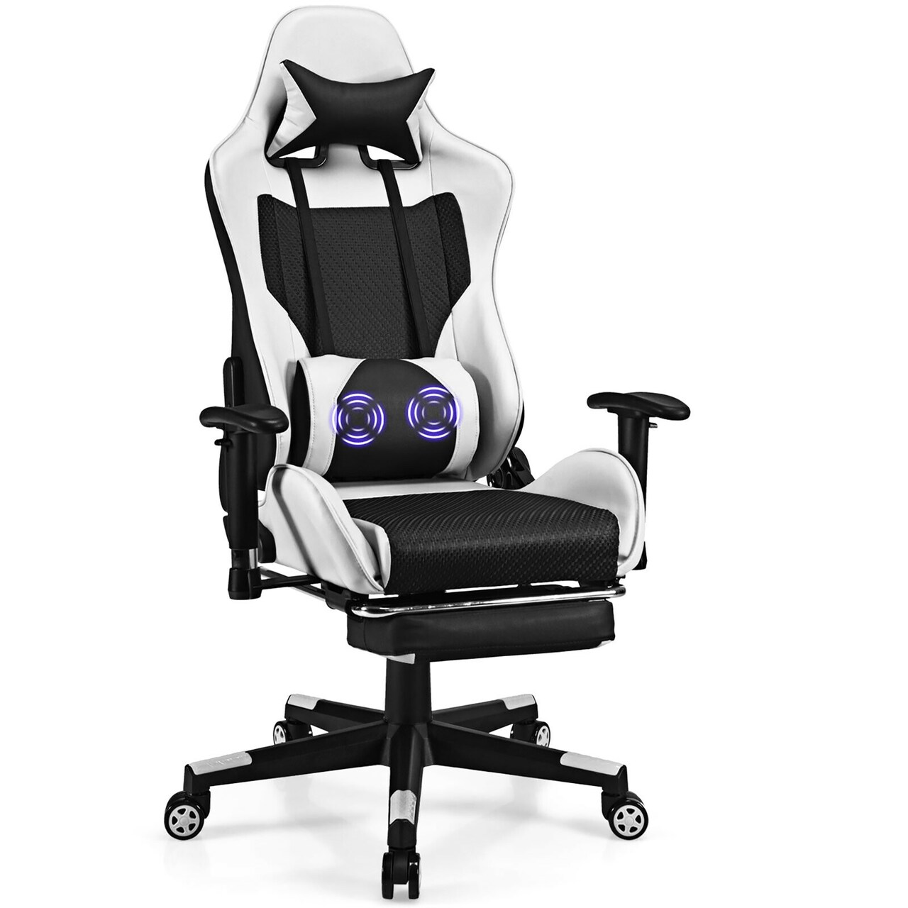 Costway Massage Gaming Chair Reclining Racing Office Computer Chair with Footrest White\Blue\Pink\Red